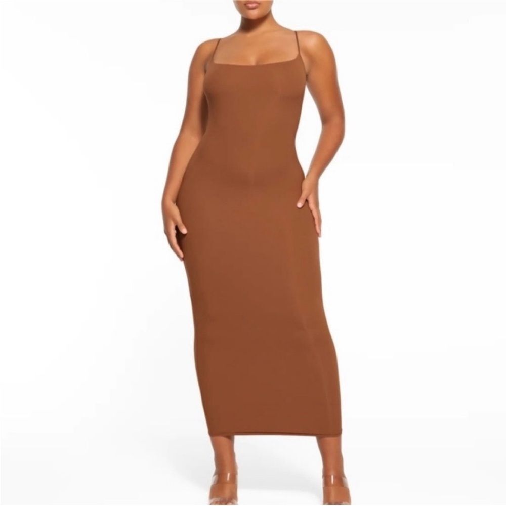 SKIMS Fits Everybody Slip Dress Bronze Brown Maxi Long Large sleeveless